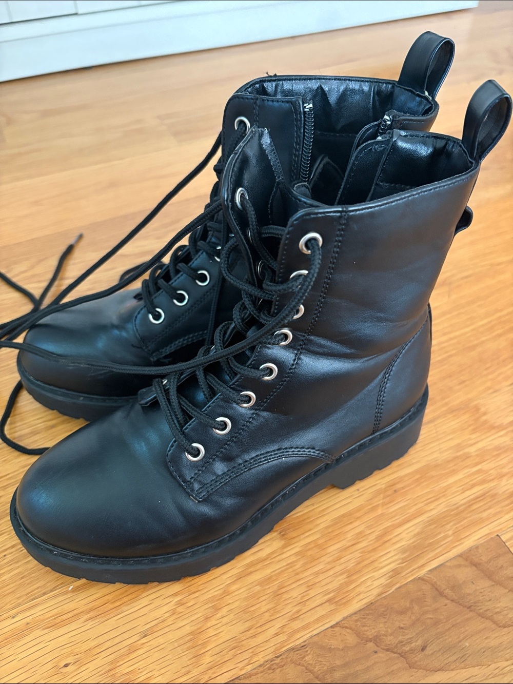 Steve Madden Kids Black Lace-Up Combat Boots